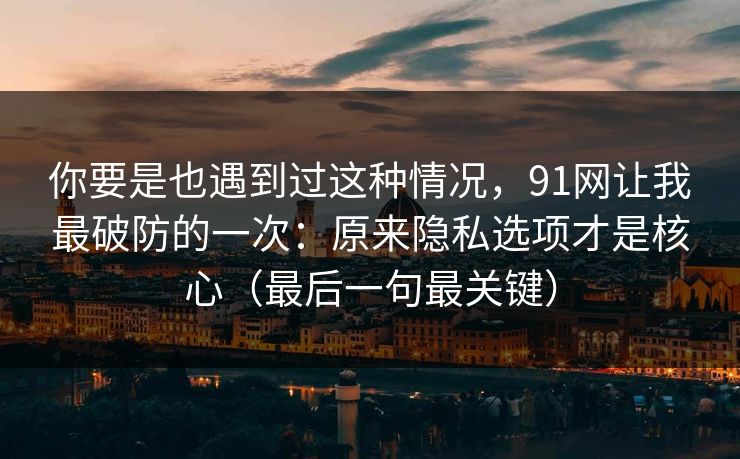 你要是也遇到过这种情况，91网让我最破防的一次：原来隐私选项才是核心（最后一句最关键）